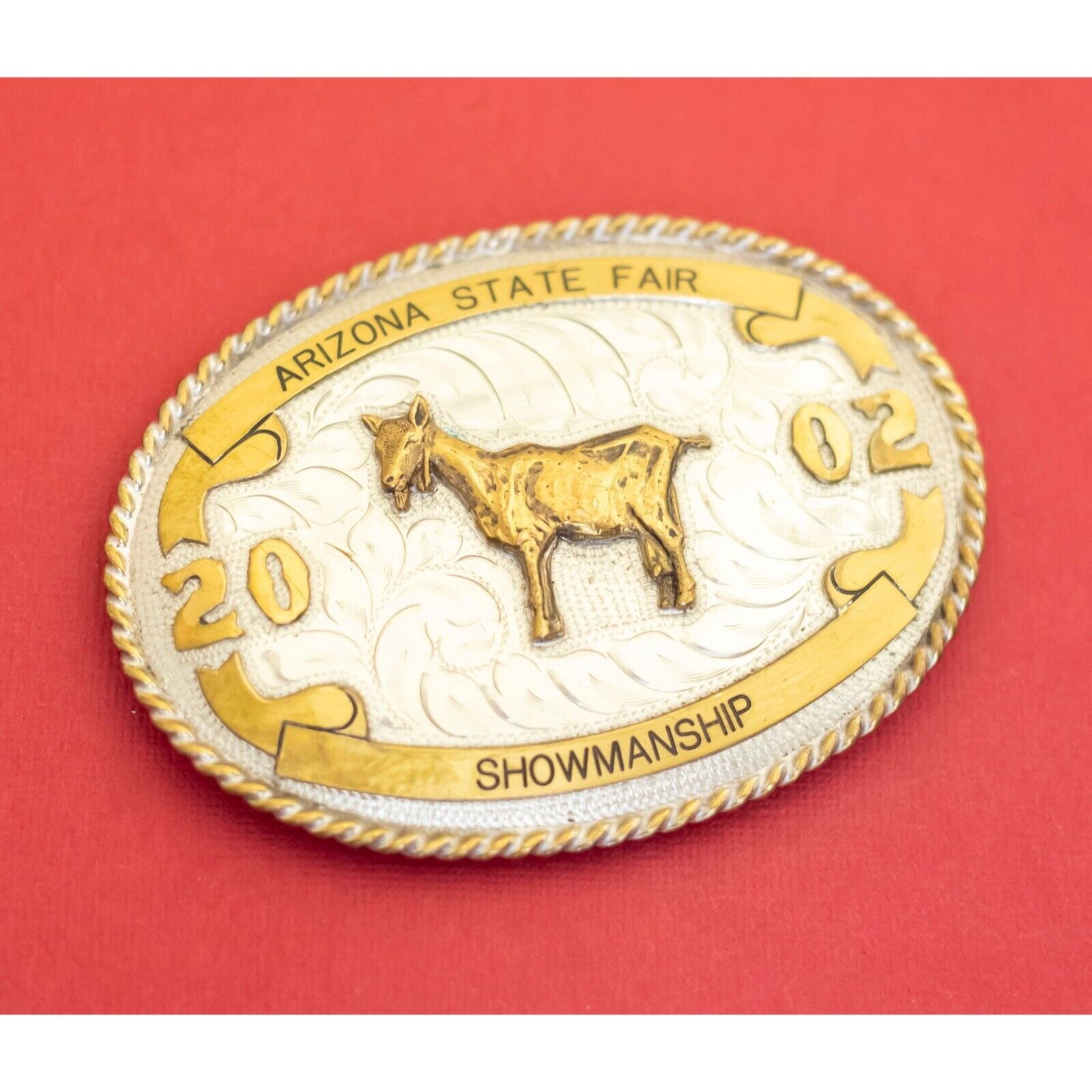 Vintage Arizona State Fair Showmanship Goat Nickel Silver Belt Buckle - F39