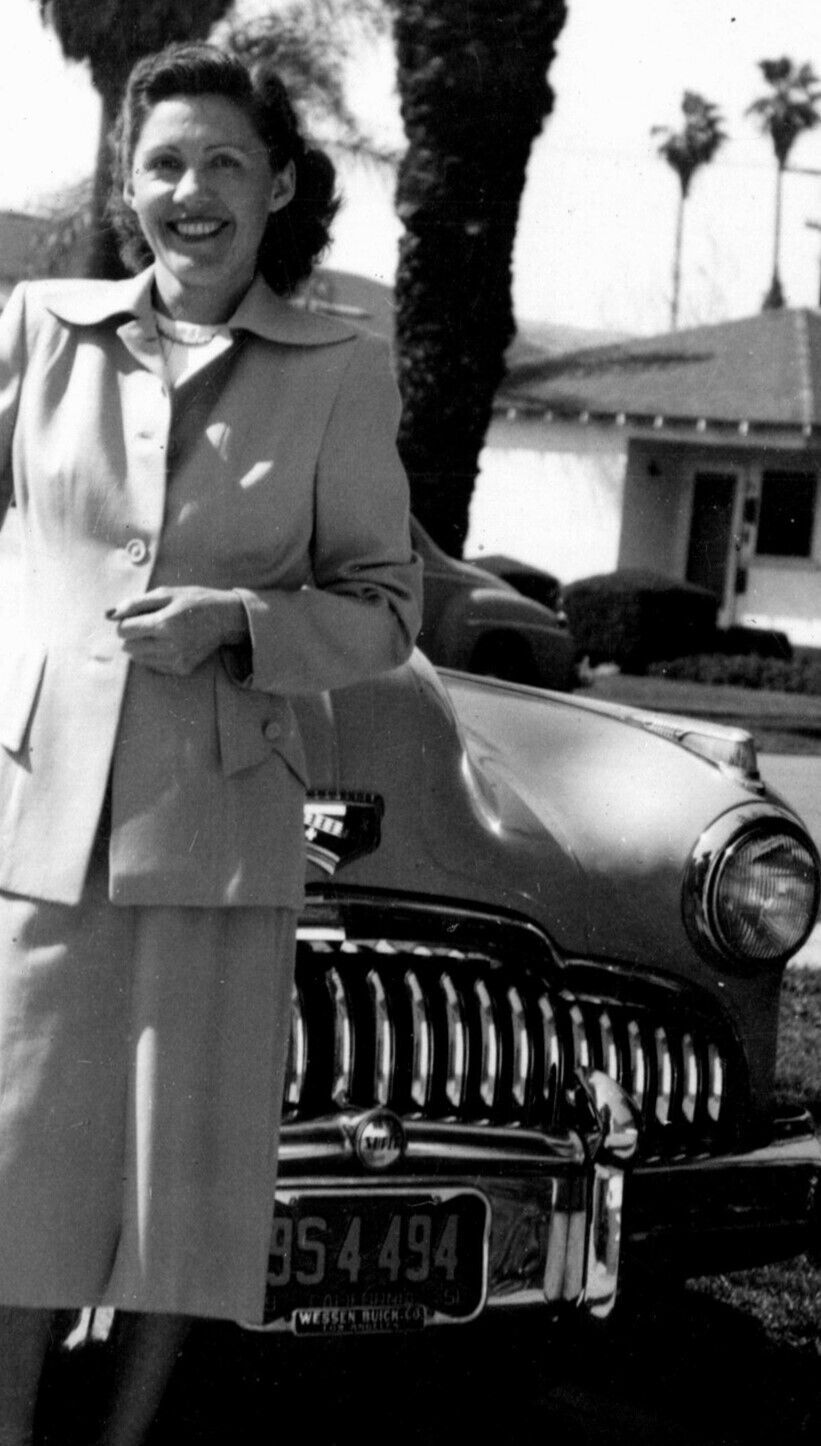 Vintage Photo Woman Car Driveway Western Buick Los Angeles California