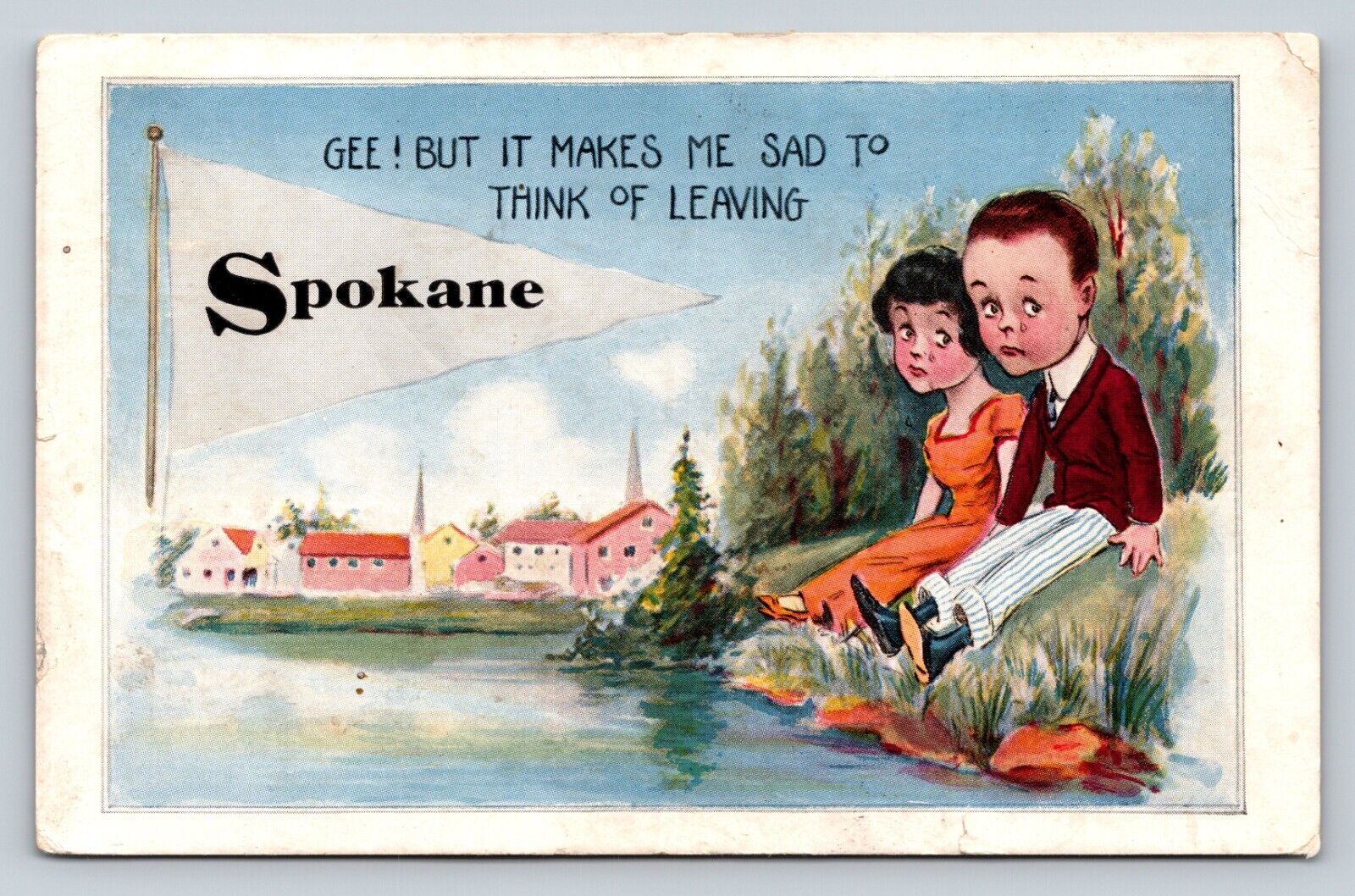 c1914 Sad About Leaving Spokane Washington WA The Fairman Co NY ANTIQUE Postcard