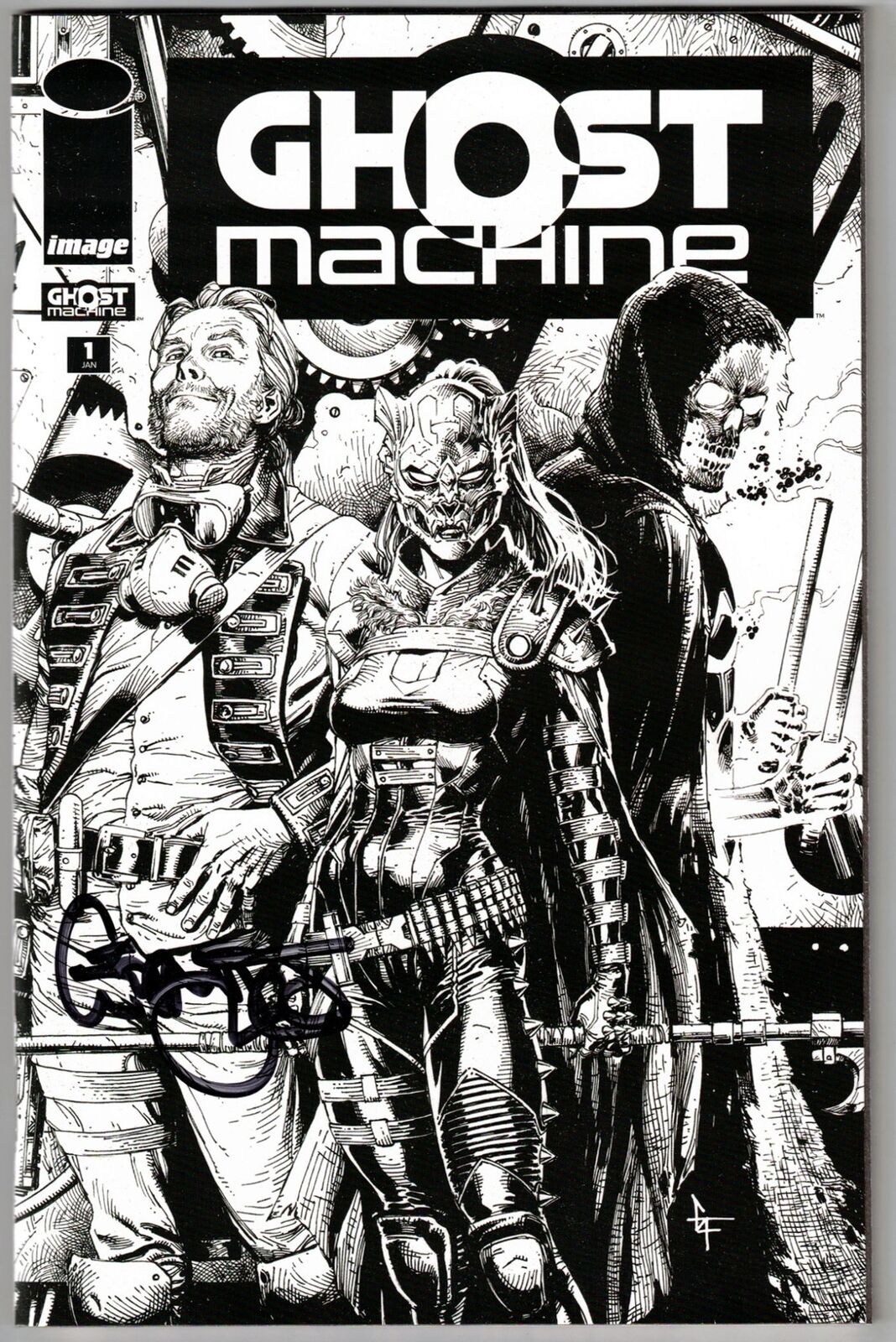 GHOST MACHINE #1-BW COMICSPRO EXCLUSIVE VARIANT- SIGNED GEOFF JOHNS W/COA- IMAGE