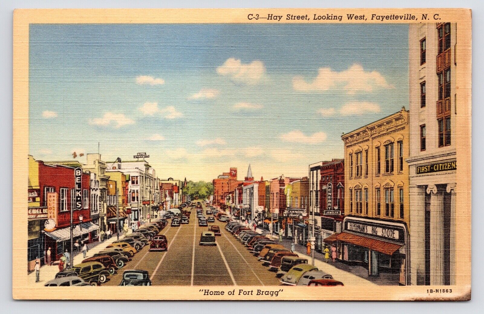 c1940s~Fayetteville North Carolina NC~West Hay Street~Downtown~Vintage Postcard