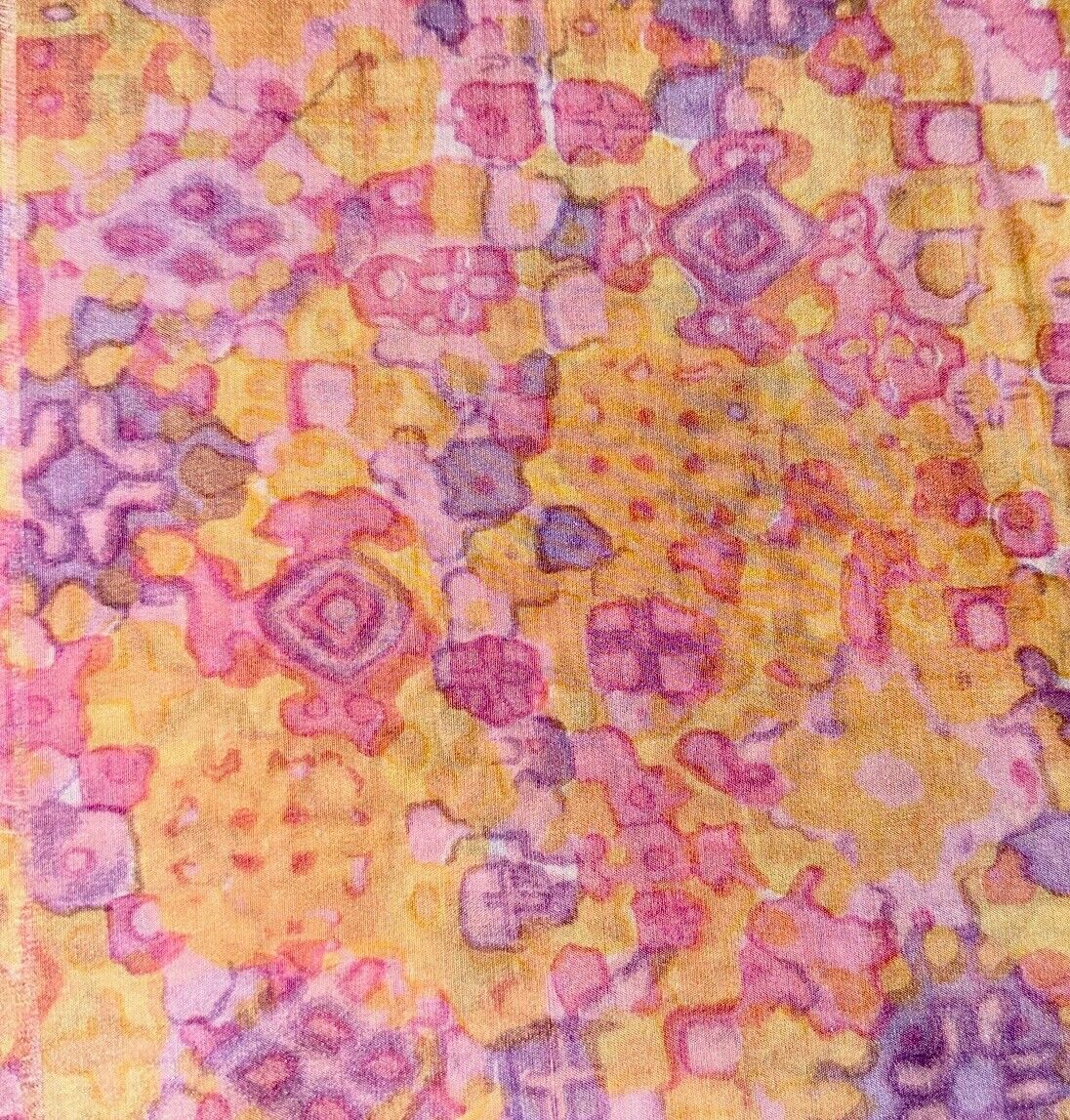 EXQUISITE Vintage Silk Fabric Dreamy Lavender Pink & Yellow Collage W40”L6.4Yds