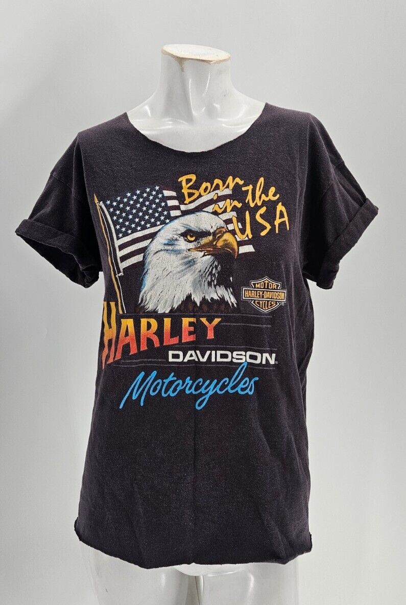 2691 Harley Davidson BORN IN THE USA Vtg 1982 Womens Single Stitch tee sz M