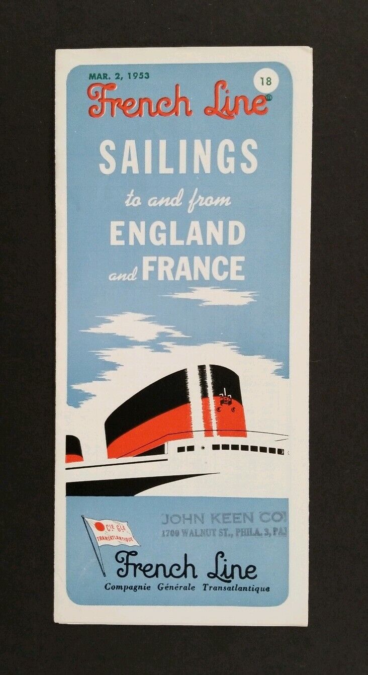 March 1953 French Line Cruise Ship Brochure ~ Compagnie Generale Transatlantique