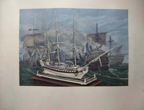 H.M.S. Caesar model print Lord Howes victory over French fleet scene