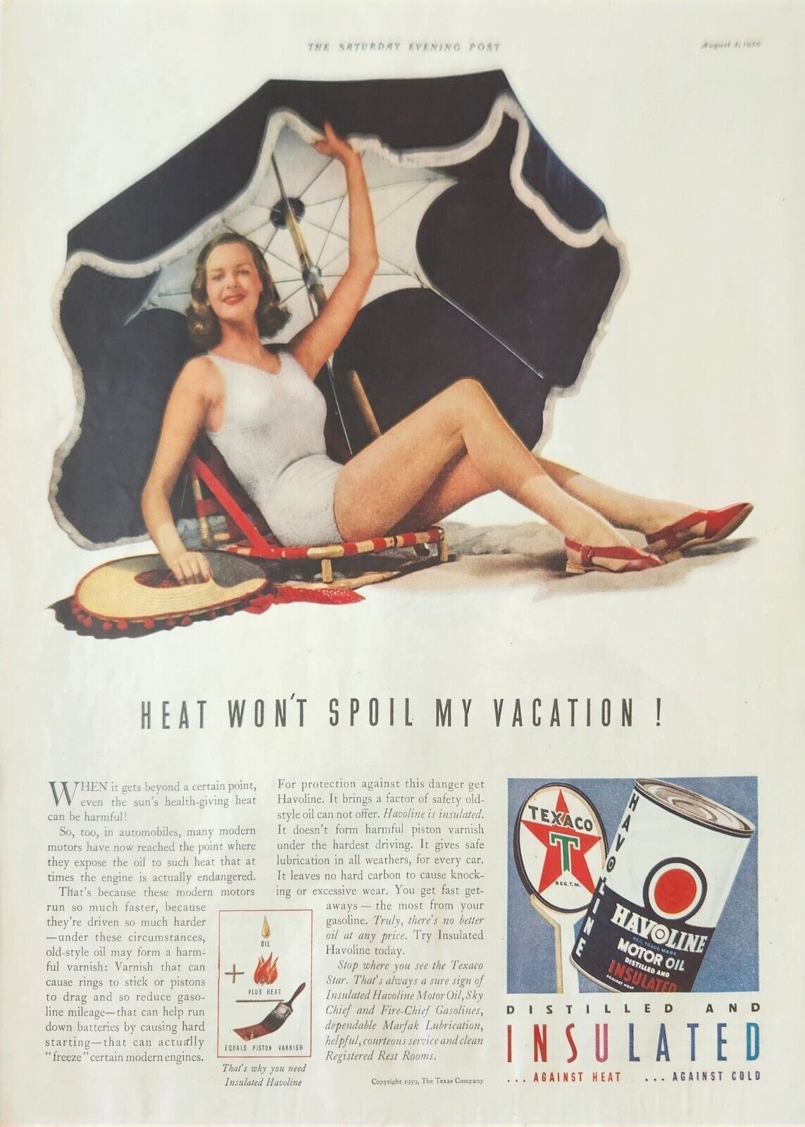 1939 Texas Texaco Dealers Vintage Ad Heat wont spoil my vacation