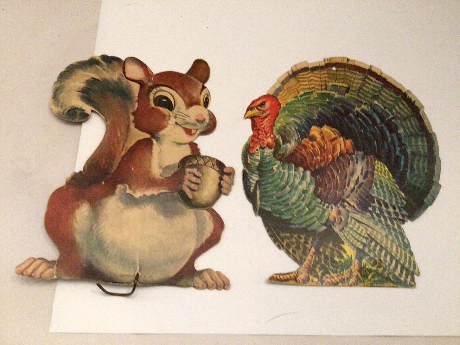 Vintage Die Cut Squirrel And Turkey Fall Thanksgiving Lot Of Two 7” tall