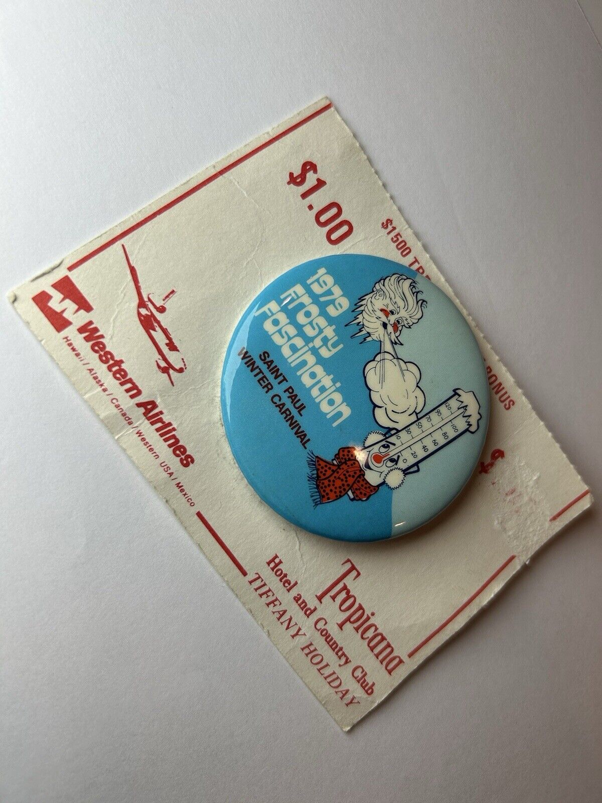 Vintage 1979 St. Paul Winter Carnival Button - Frosty Fascination With Card