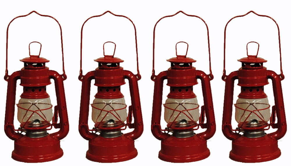 Lot of 4 - 8 Inch Red Hurricane Kerosene Oil Lantern Hanging Light / Lamp