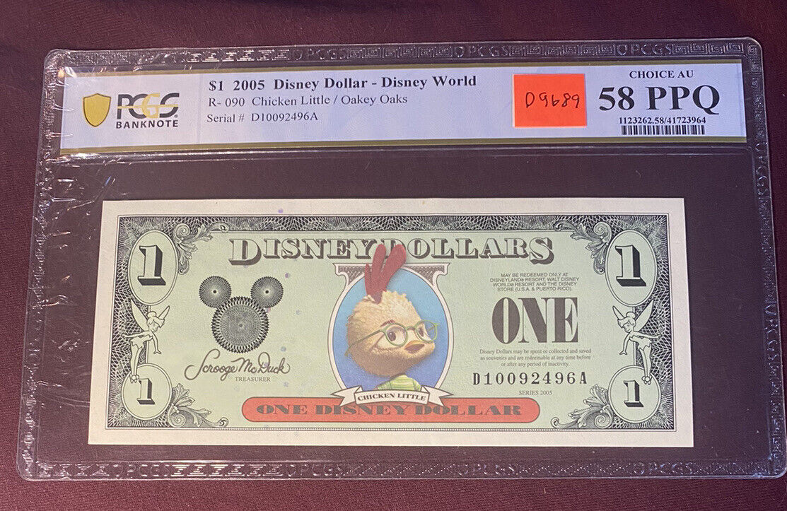 2005  $1 CHICKEN LITTLE Block D-A Disney Dollar PCGS Graded 58 PPQ ( R-090)