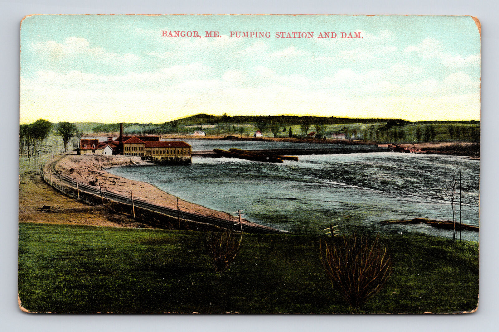 Pumping Station & Dam Bangor Maine ME Postcard