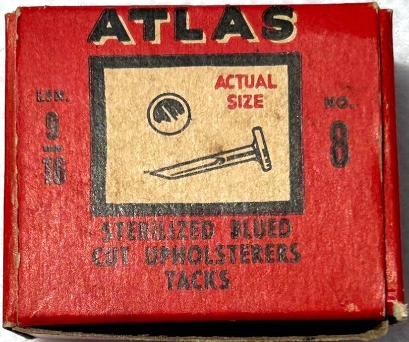Vintage Atlas Blue Cut Upholstered Tacks - Half Full - Advertising