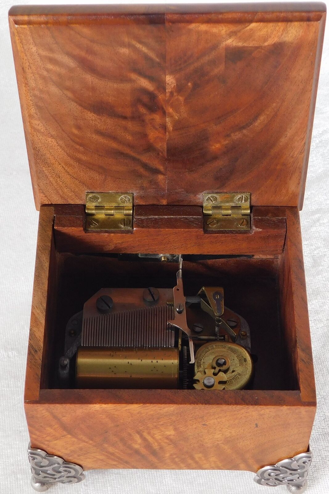 Vintage Reuge Swiss Cyclinder 3 Song Wood Music Box Works Good