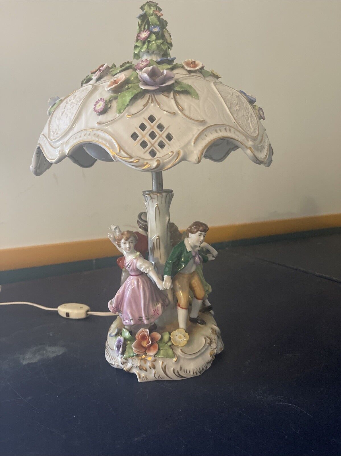 Antique Dresden Lithophane Porcelaine Figural Lamp 1890’s