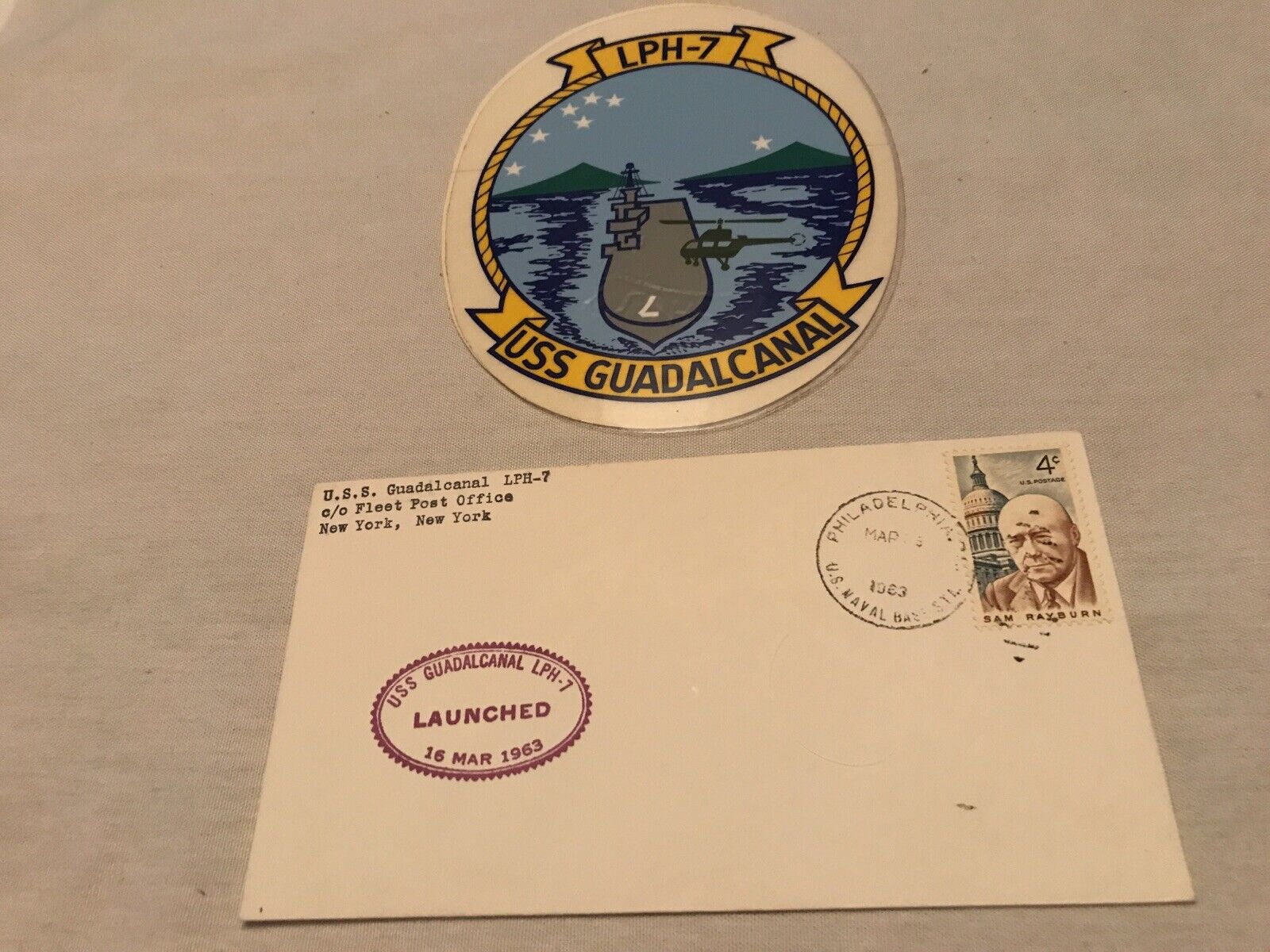 1963 U. S. S. GUADALCANAL Vintage Launched Envelop & Decal