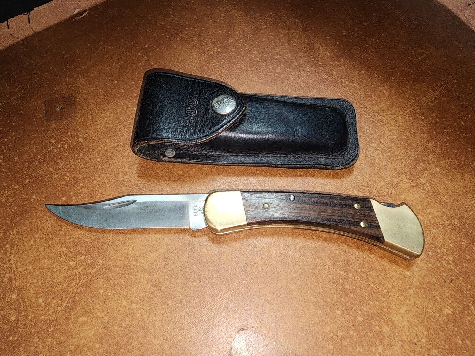 Vintage 1981-1986 Buck Knife 110 4 Dot Folding Lockback Hunting Knife W/ Sheath