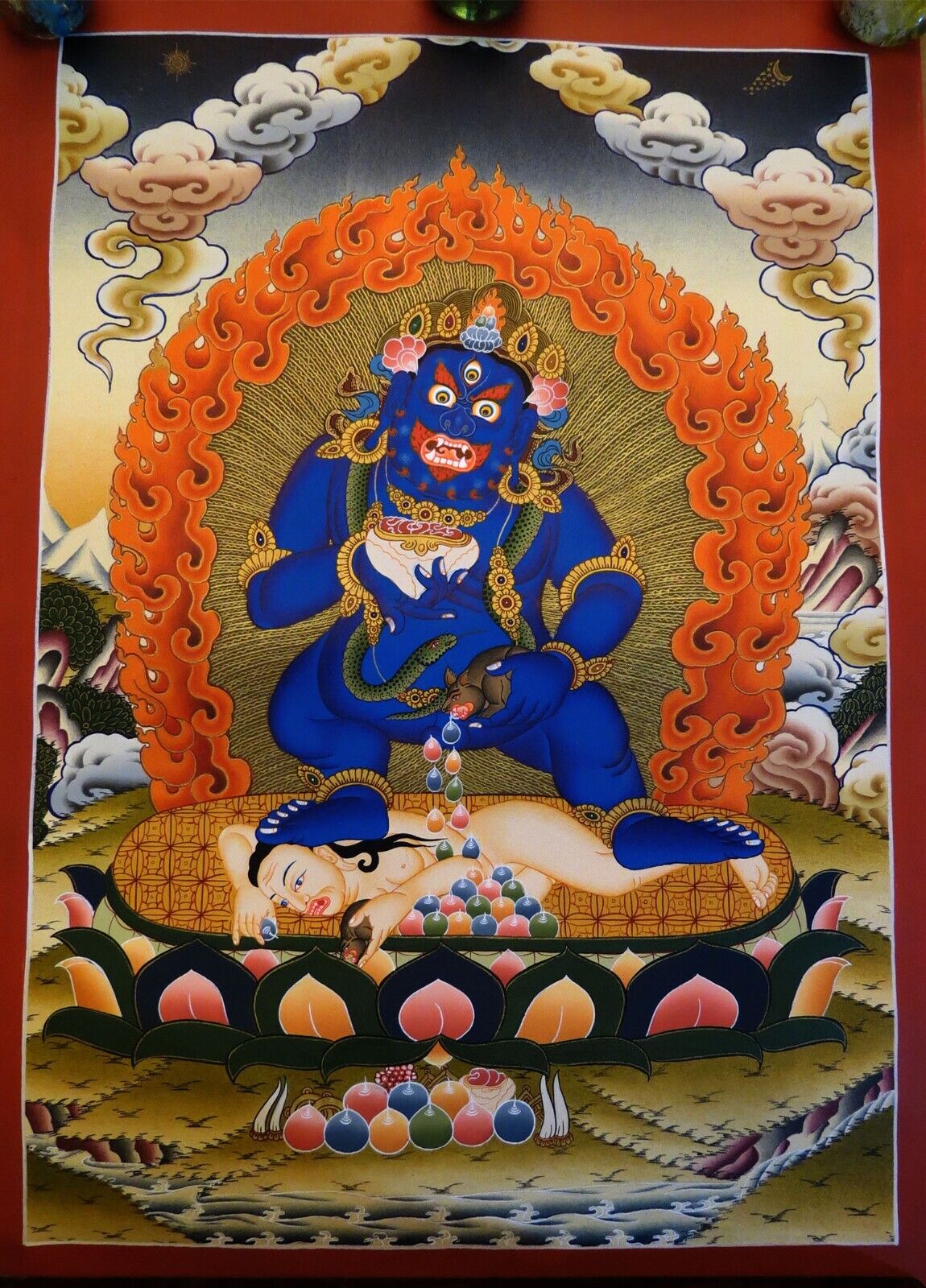 Tibetan Buddhism Wealth God Black Zambala Jambala Gold Painting Thangka Art free