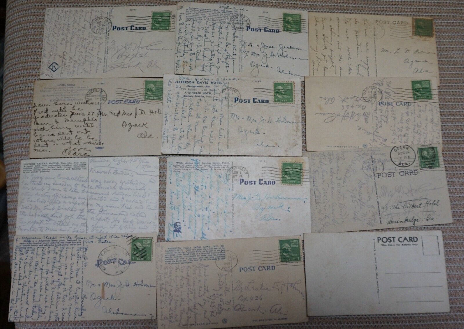 Group of postcards from Ozark, AL one cool photo card. (loc = E4 tan bin)