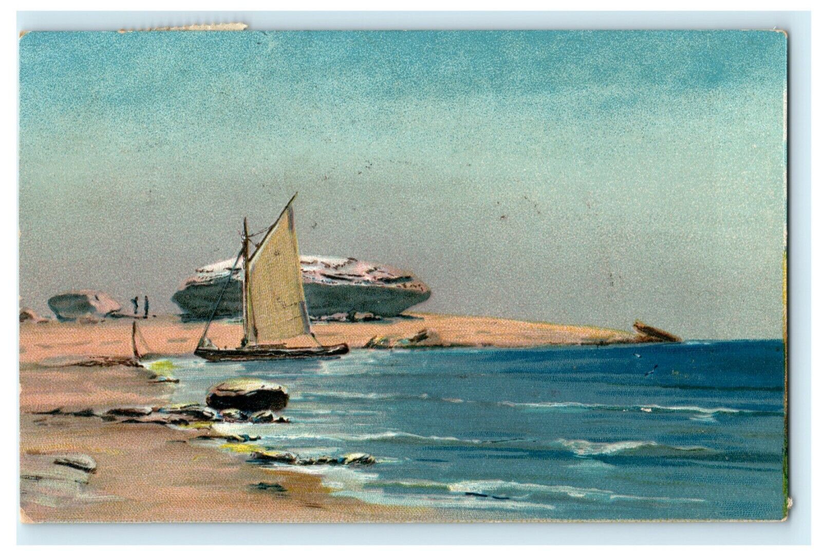Sailboat Rocks Beach 1909 West Edmeston Embossed Vintage Postcard