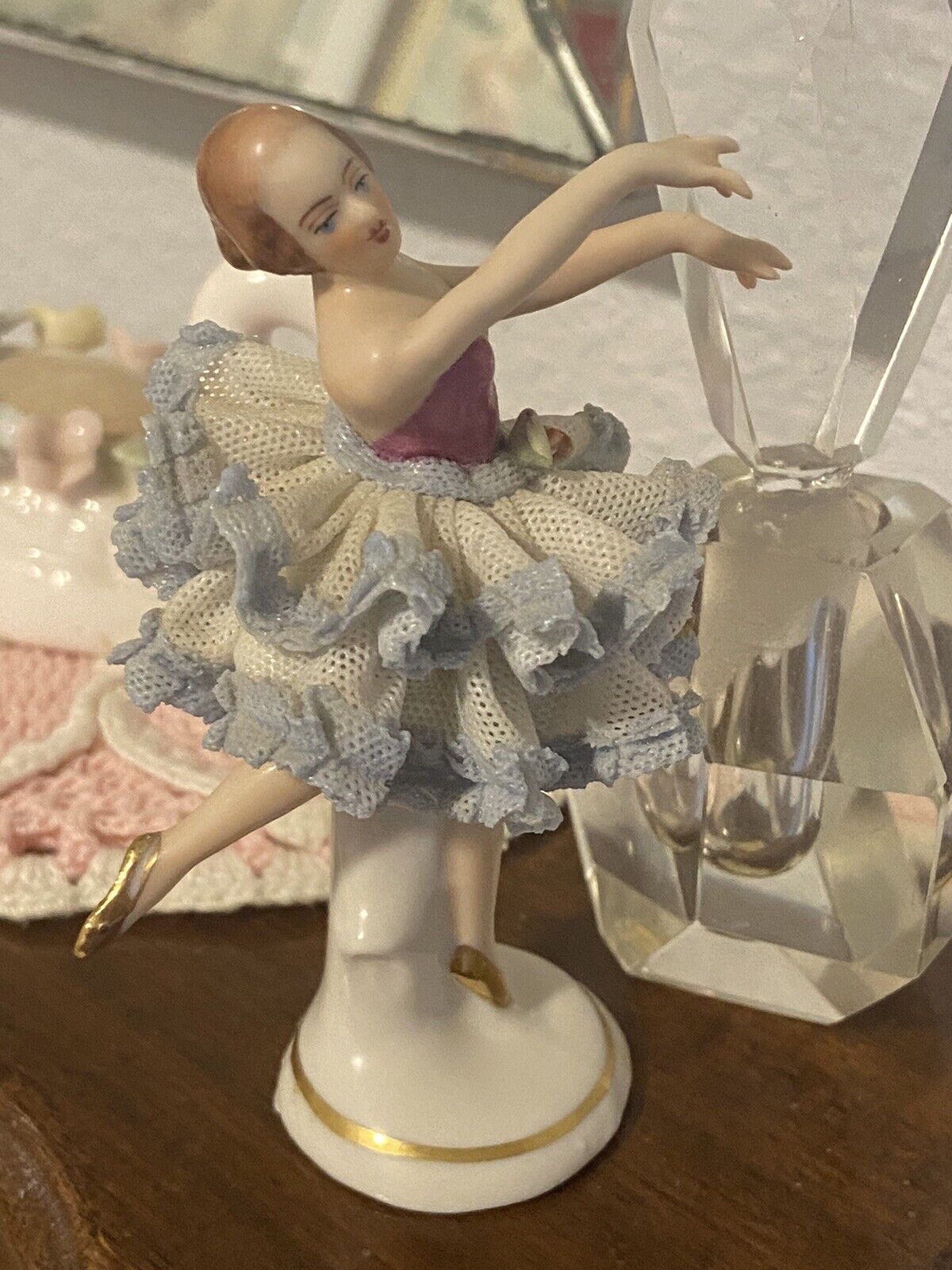 Wilhelm Rittirsch Dresden Lace Figurine Ballerina Blue Tutu 4\