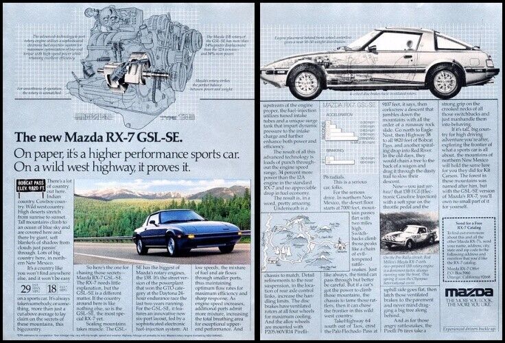 1985 Mazda Rx-7 Rx7 GSL-SE Vintage 2-page Advertisement Print Art Car Ad K02