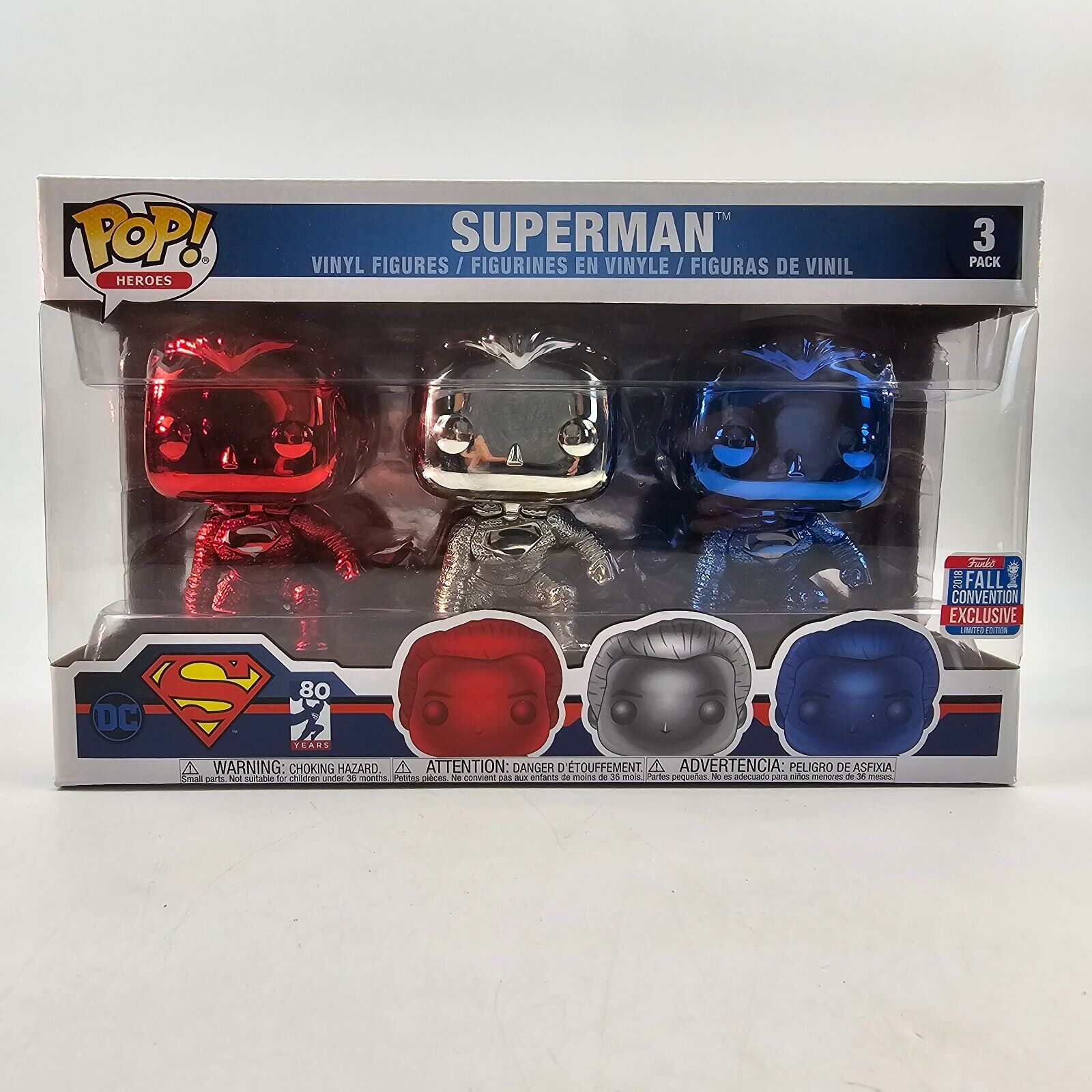 Funko Pop Heroes Superman 80 Years Chrome 3-Pack 2018 Fall Convention Exclusive