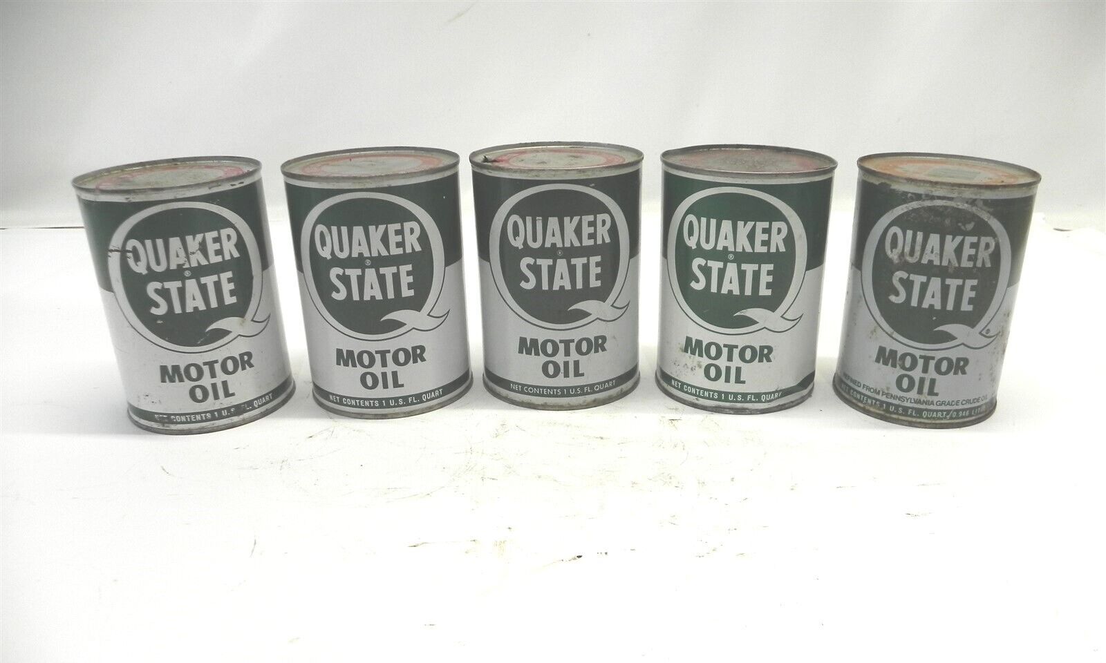 VINTAGE LOT OF 5 QUAKER STATE MOTOR OIL SAE 20-20W *ALL EMPTY* SURFACE WEAR USED