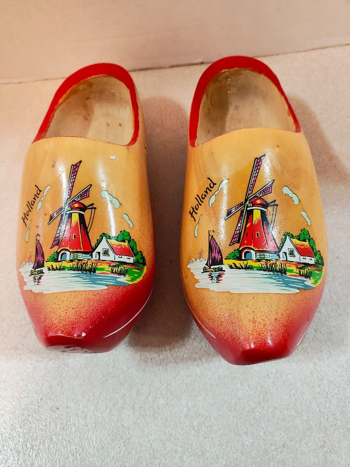 Vintage painted wooden shoes from Holland