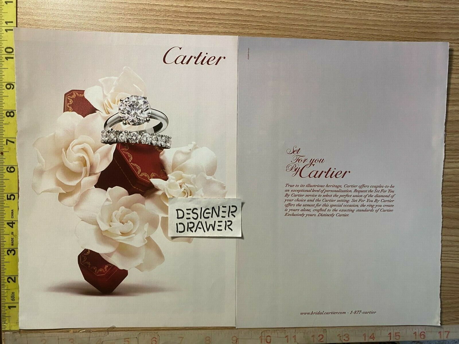 Cartier Wedding Bad Set 2010 2 pg. Print Ad Advertisement: White Roses & Boxes
