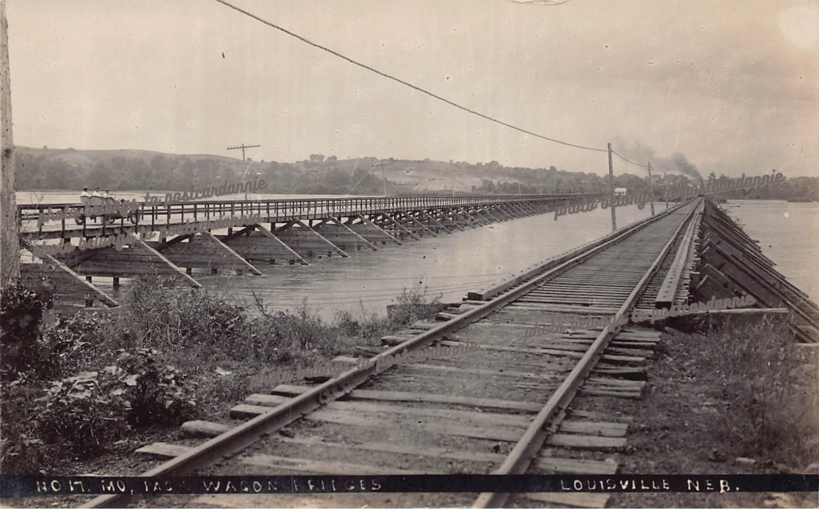 RPPC Louisville NE Nebraska Railroad Train Wagon Bridge Photo Vtg Postcard C60