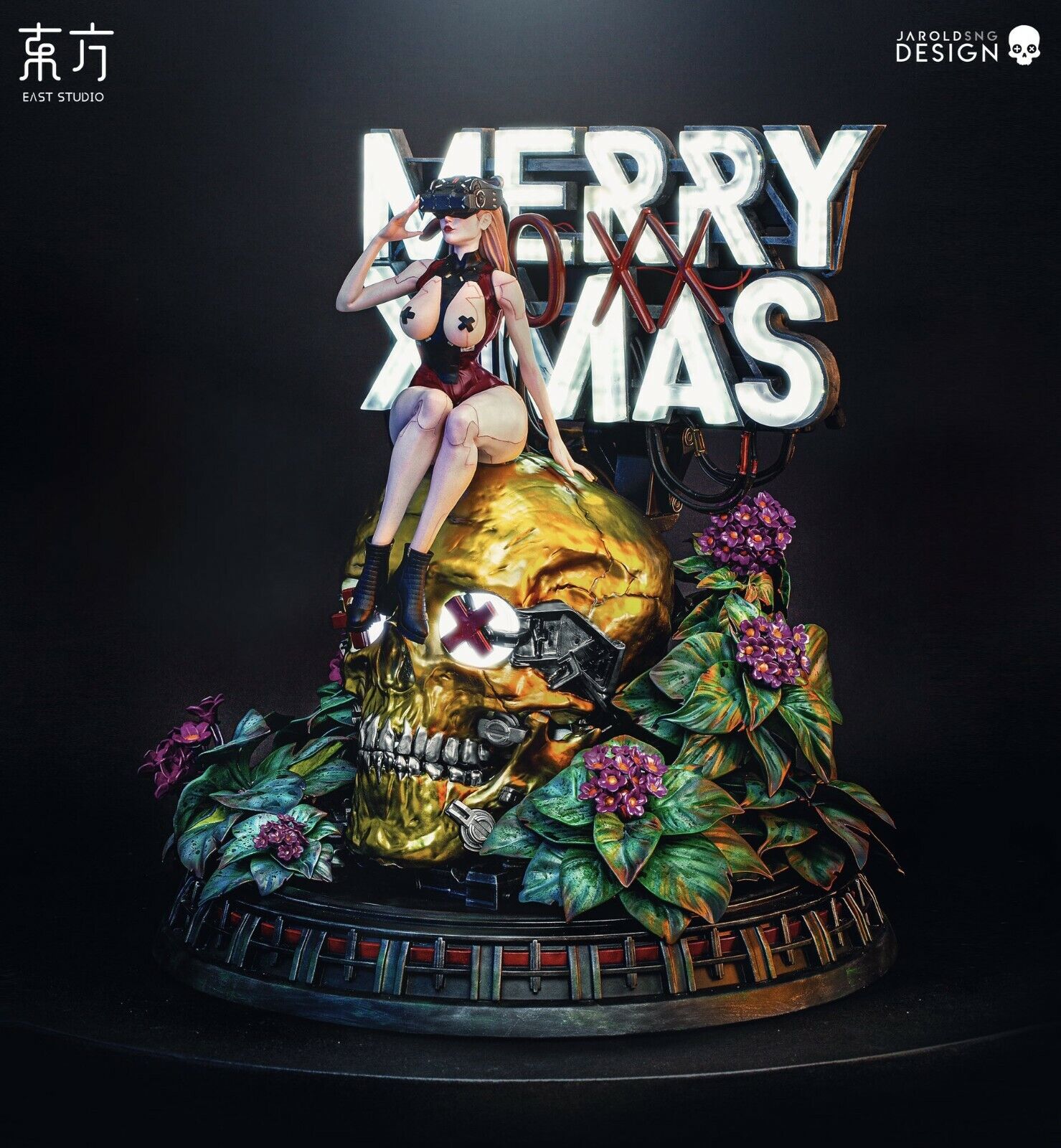 【In-Stock】 Metaverse VR Girl Merry Xmas Gold Christmas LED GK Statue East Studio