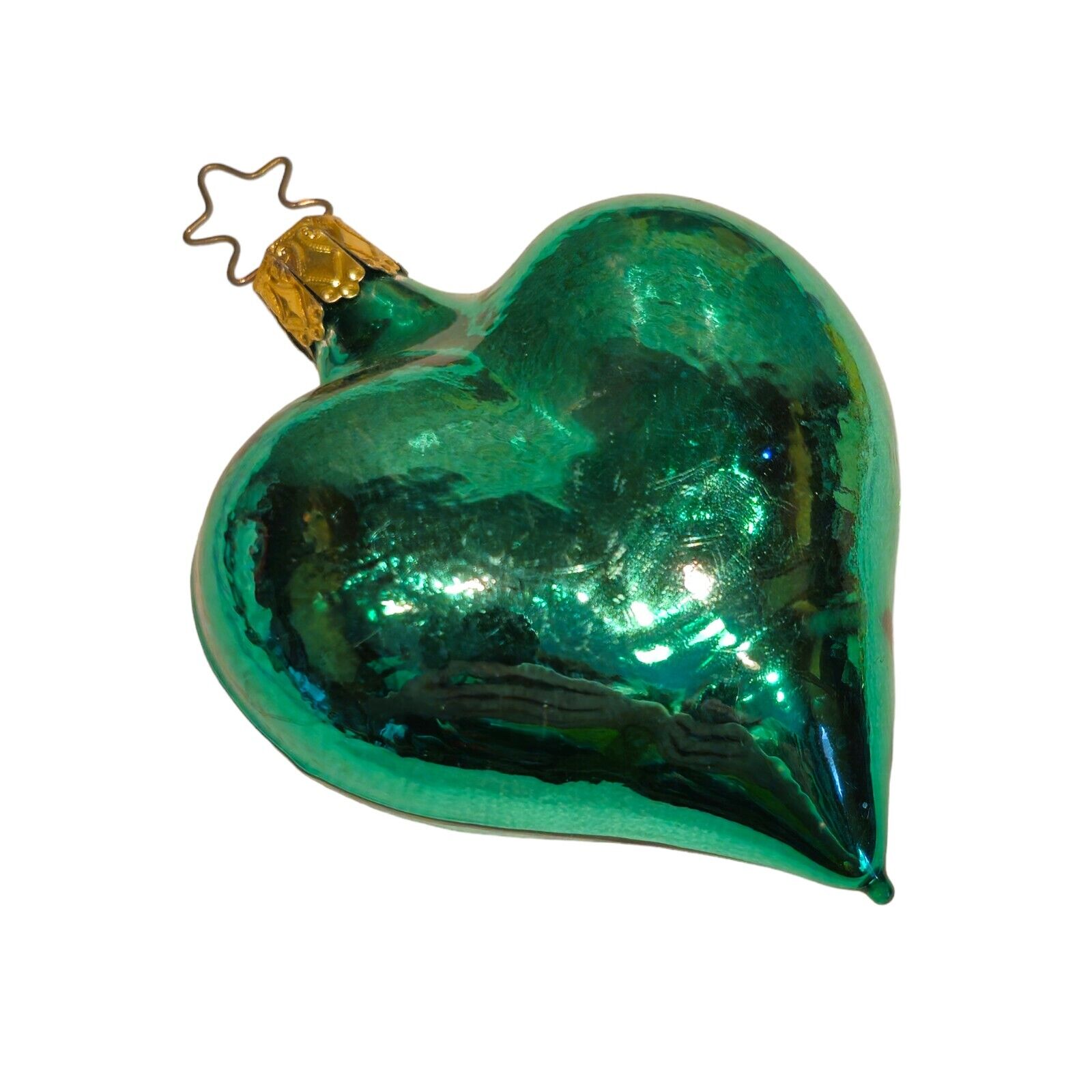 HTF Vintage Inge Glas Old World Christmas Green Heart Glitter Glass Ornament