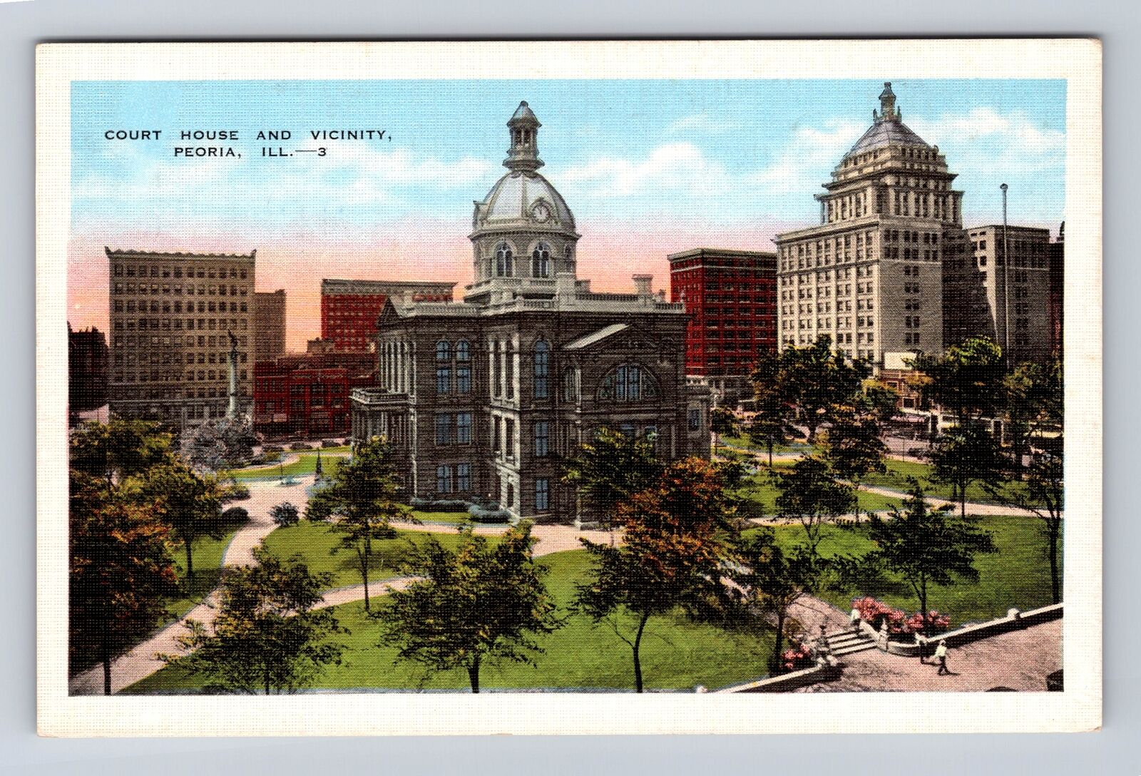 Peoria IL-Illinois, Court House and Vicinity, Antique Vintage Souvenir Postcard