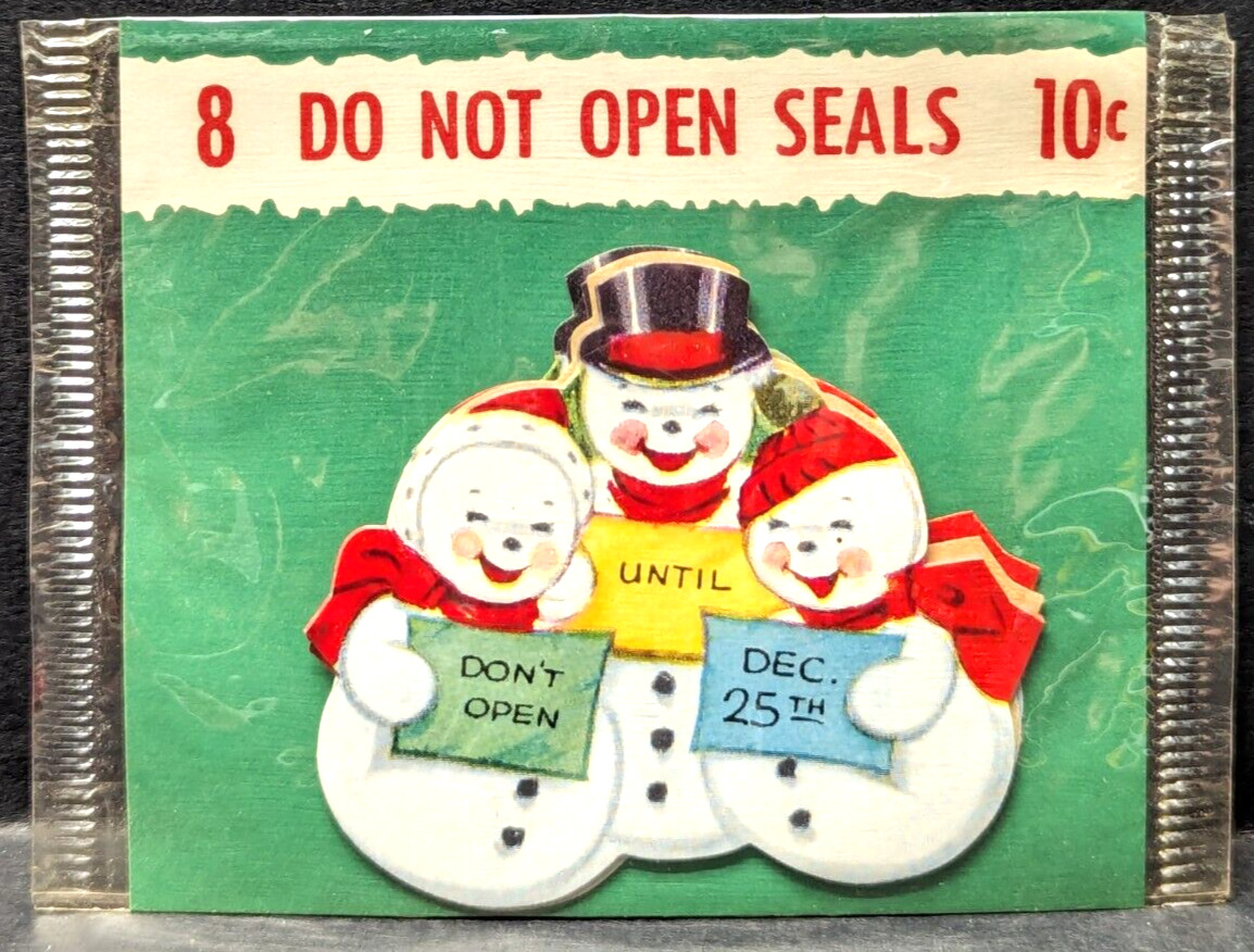 Vintage Do Not Open Until DEC. 25th Christmas Seals Snowmen Sealed Pack Rare