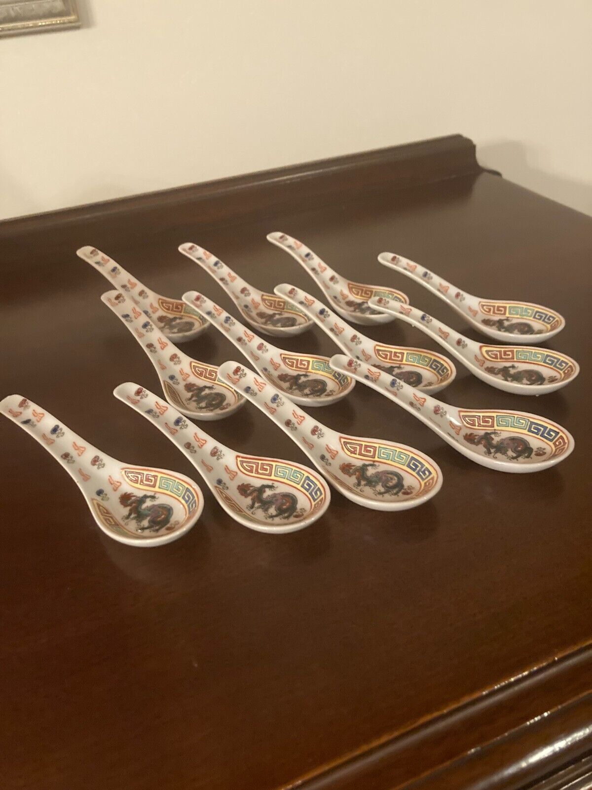 12 Vintage Dragon Chinese Rice and Soup Spoons excellent condition