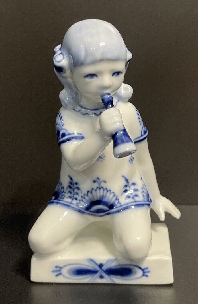 Royal Copenhagen Blue Fluted Girl w Trumpet Figurine 4796 HTF Hanne Varming