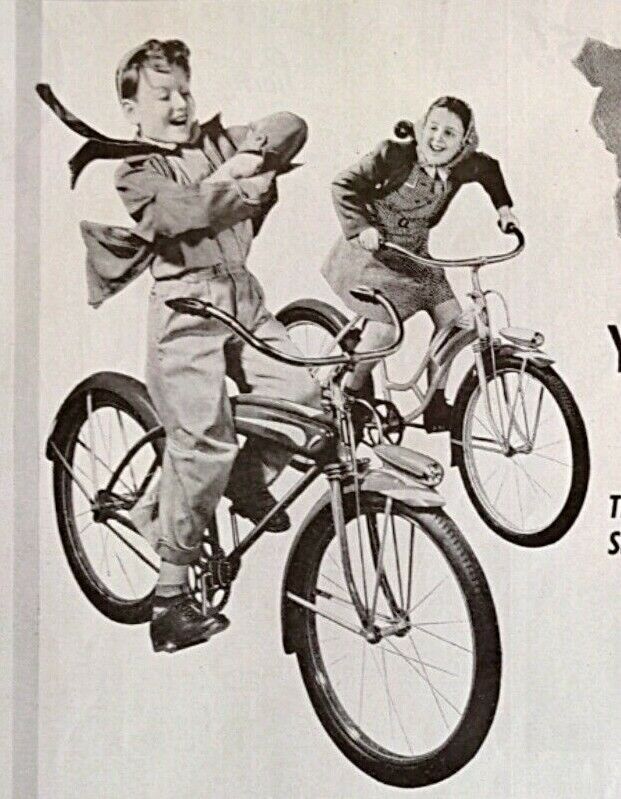 1941 Boys & Girls Leather Shoes WEATHER-BIRD Brand Two Kids On Bikes Print Ad