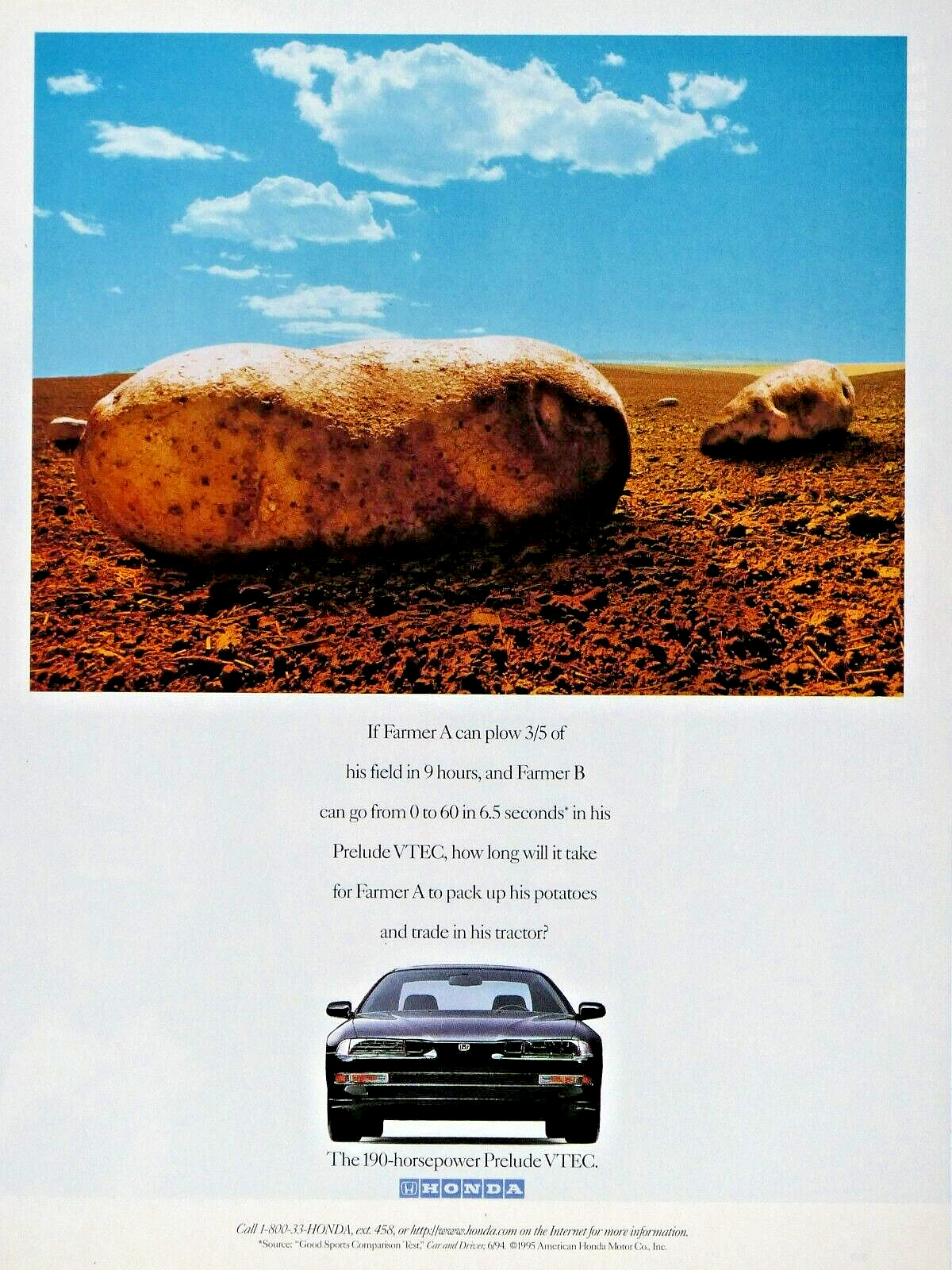1994 Honda Prelude VTEC  Vintage No Small Potato Original Print Ad-8.5 x 11