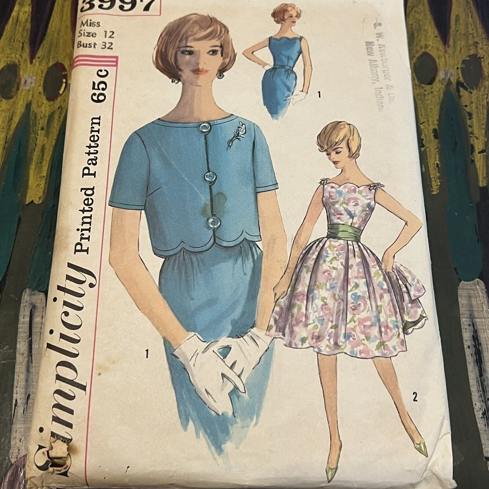 Vintage 1960s Simplicity 3997 Scallop Neck Dress + Jacket Sewing Pattern 12 CUT