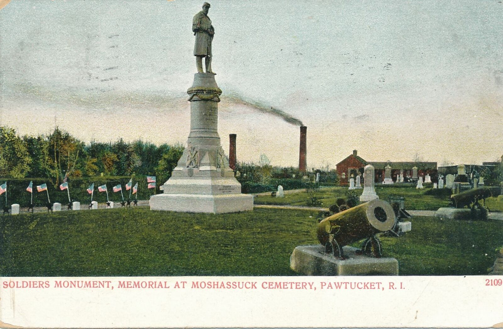 PAWTUCKET RI - Moshassuck Cemetery Soldiers Monument Memorial - 1907