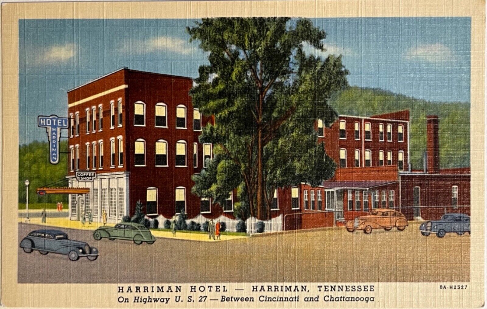 Harriman Hotel Tennessee Old Cars Route US 27 Postcard c1930