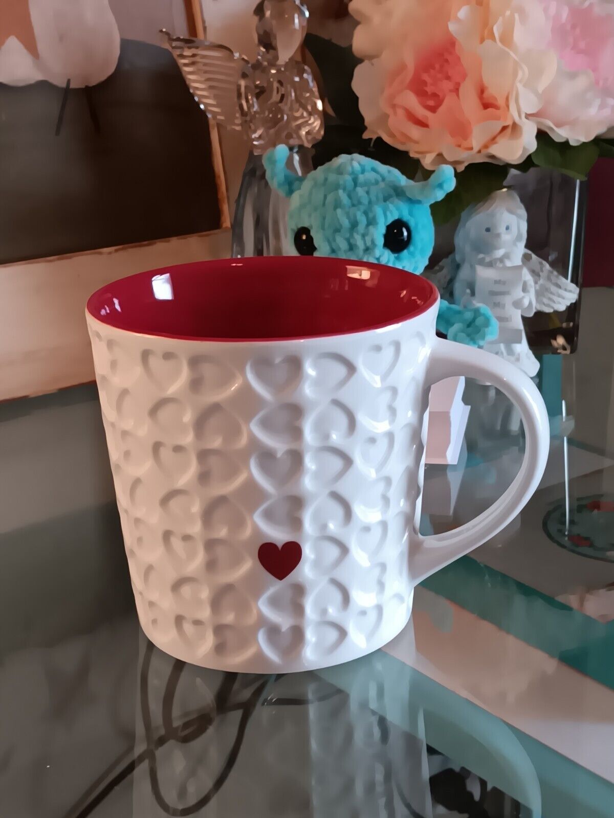 Starbucks 2007 Red Heart/White Heart Ceramic Coffee Mug 16 oz.