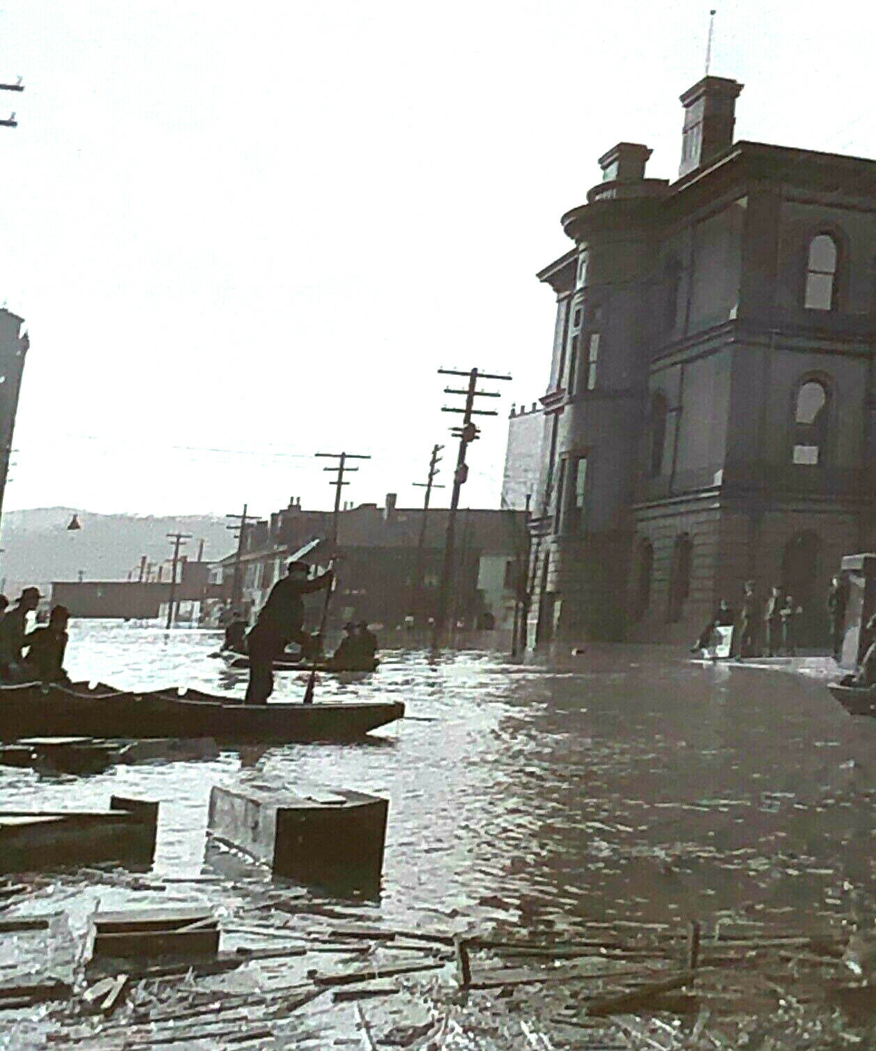 1907 Flood, Submerged Streets Photo Negative, Ohio, WV, PA, Disaster, River