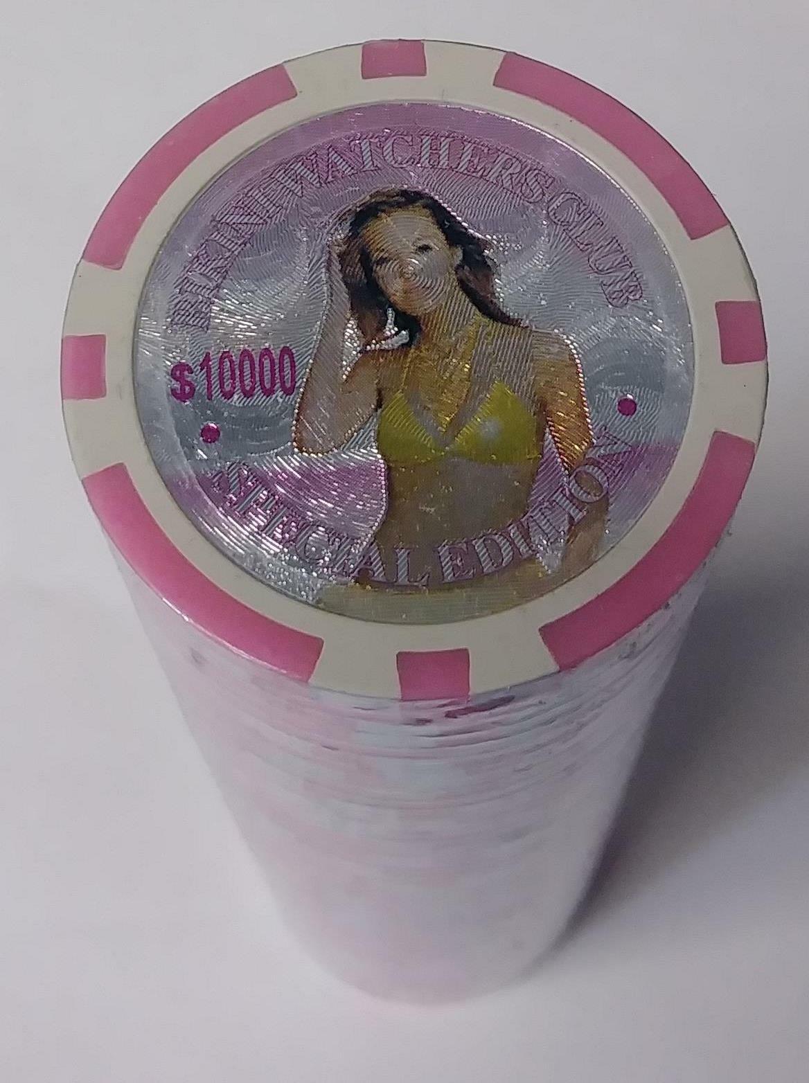 XD-26 Pink $10000 Bikini Watchers Club Hologram Casino Poker Chips 50pcs