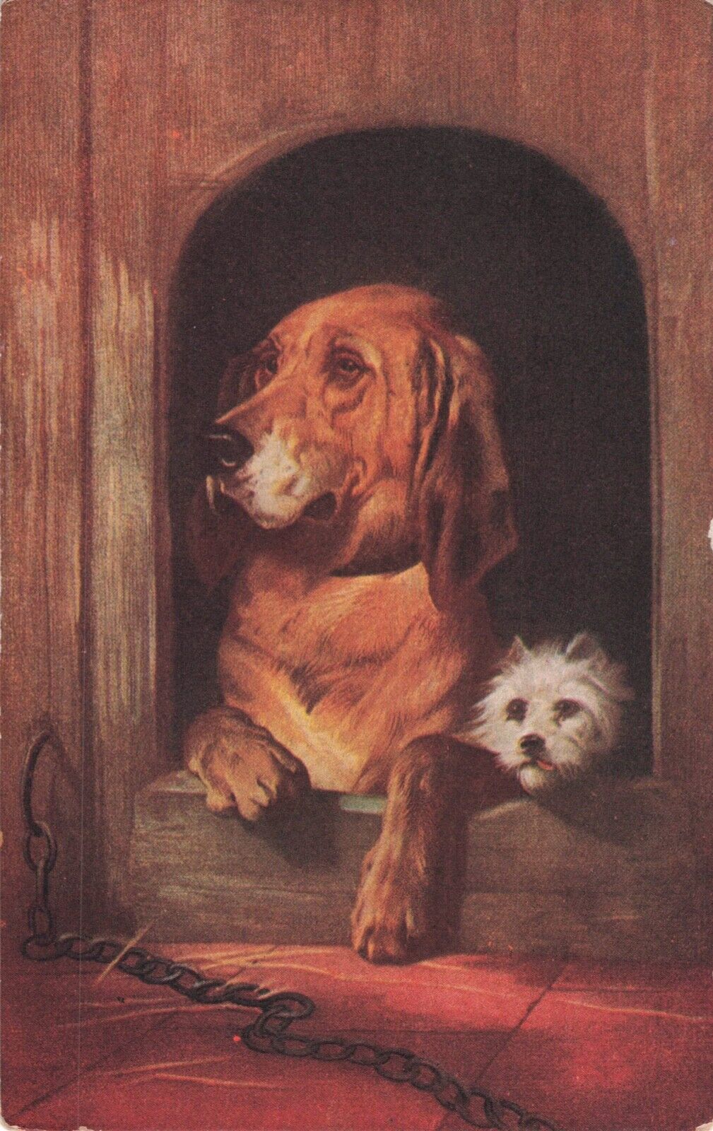 Artist Signed Landseer Dignity & Impudence Bloodhound & Terrier Vintage Postcard