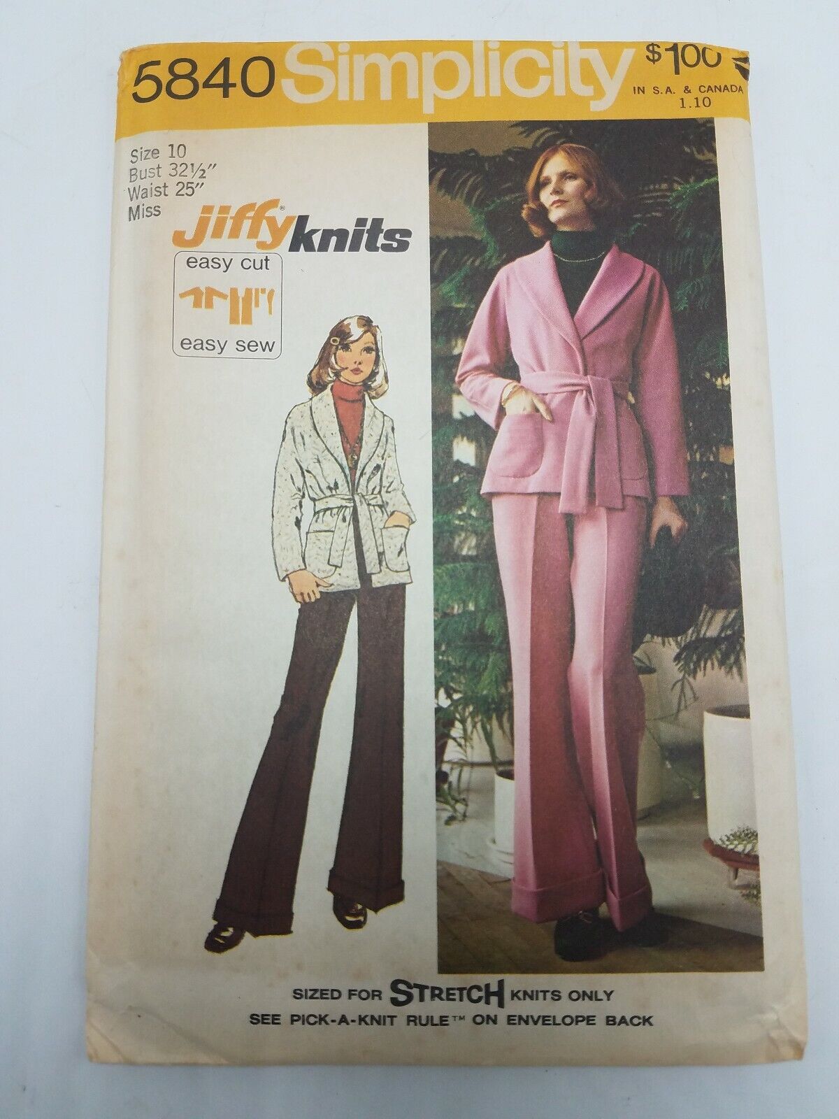 Vintage 1973 Simplicity Patterns 8540 JiffyKnits Jacket & Pants Size 10 UNCUT