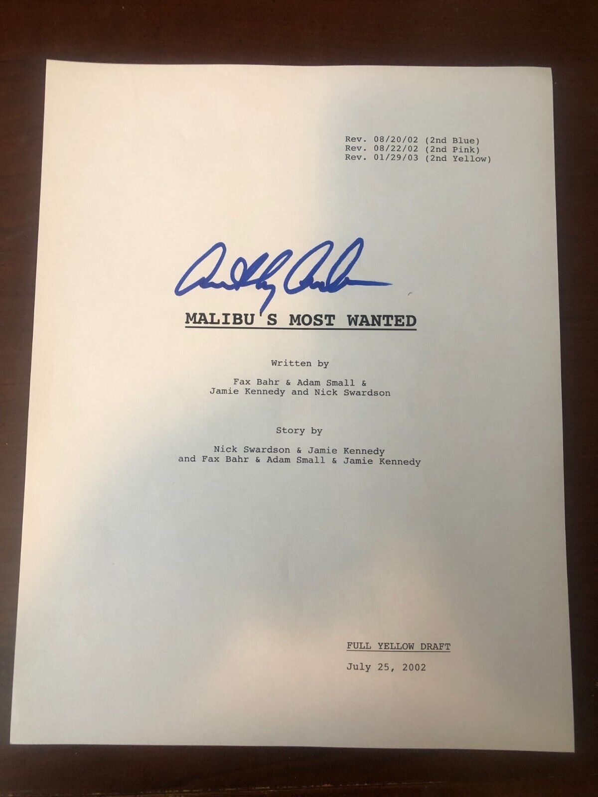 ANTHONTY ANDERSONS SIGNED MALIBU\'S MOST WANTED MOVIE SCRIPT COVER