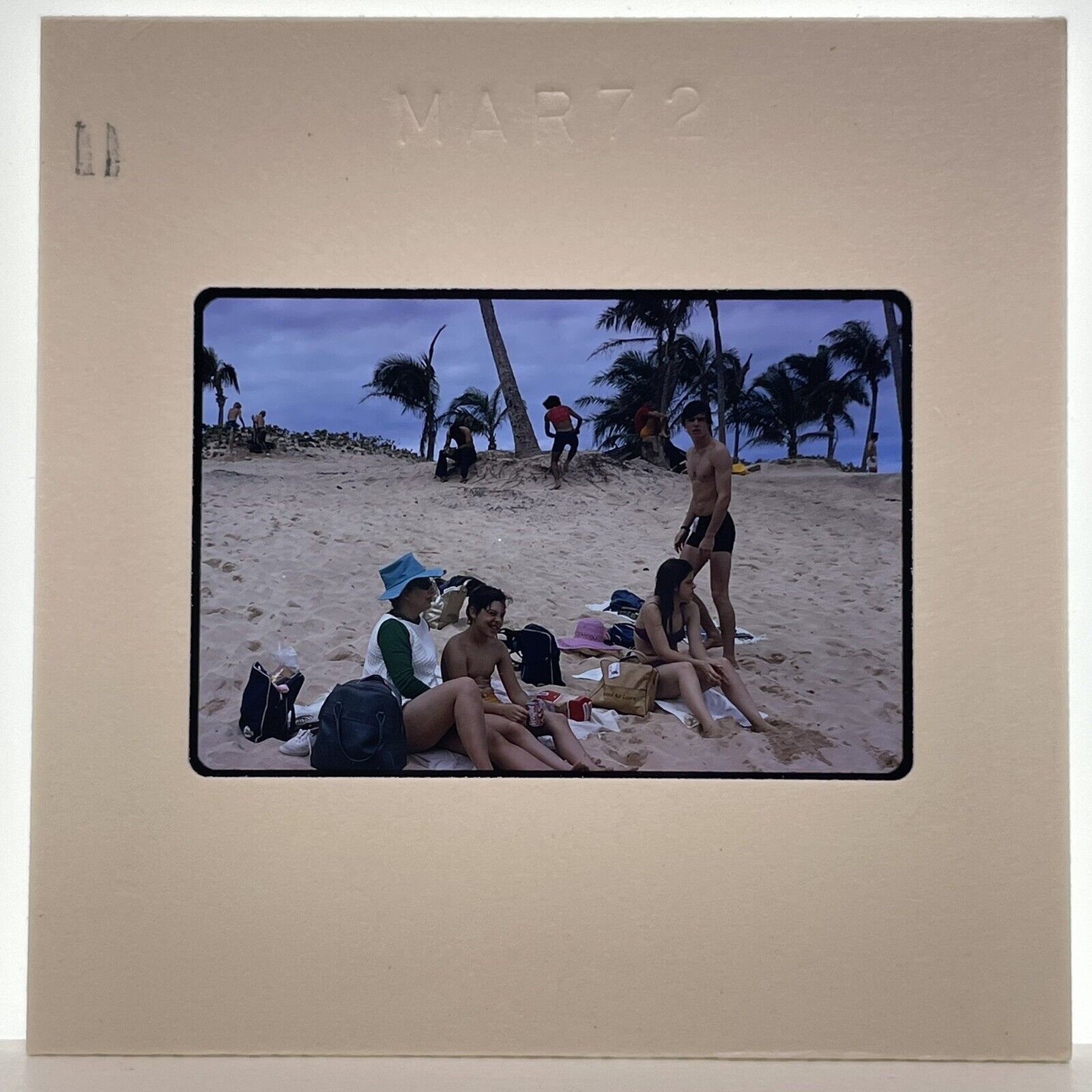 Vintage 70s 35mm Slide Hawaii Tourist Family On The Beach