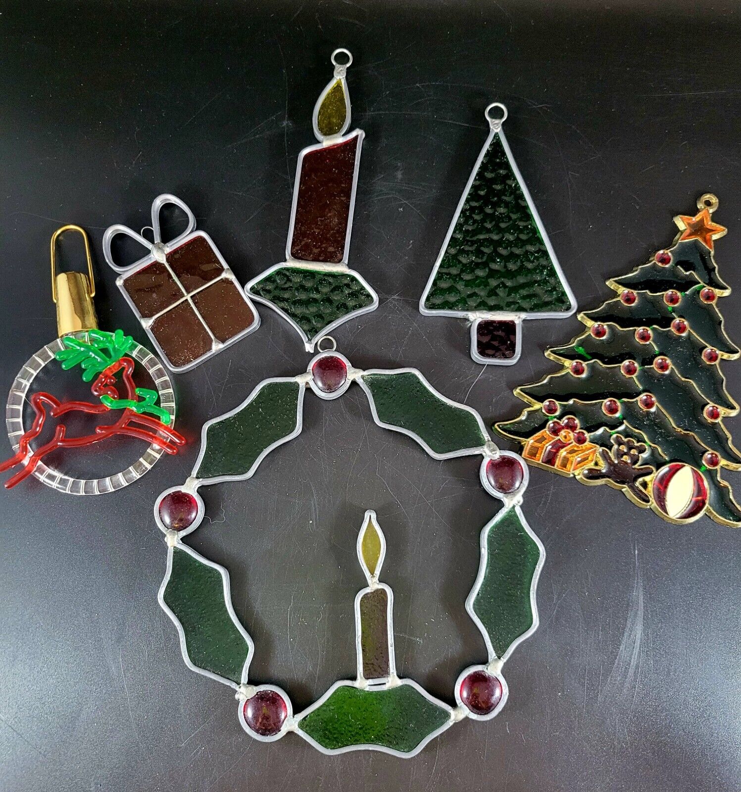 Vintage Stained Glass Christmas Sun catcher Ornament Set Of 6