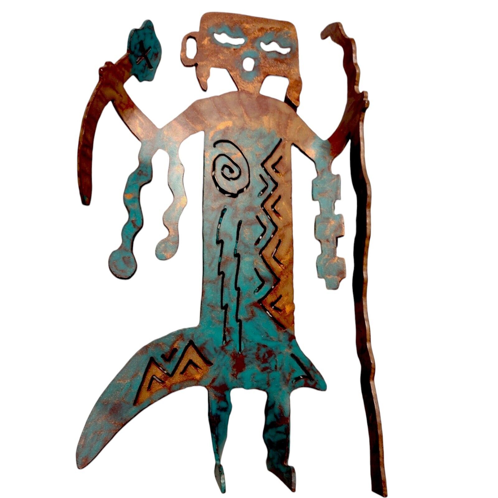 Vintage Southwestern Metal Art Sculpture Kachina Doll Copper Turquoise Signed